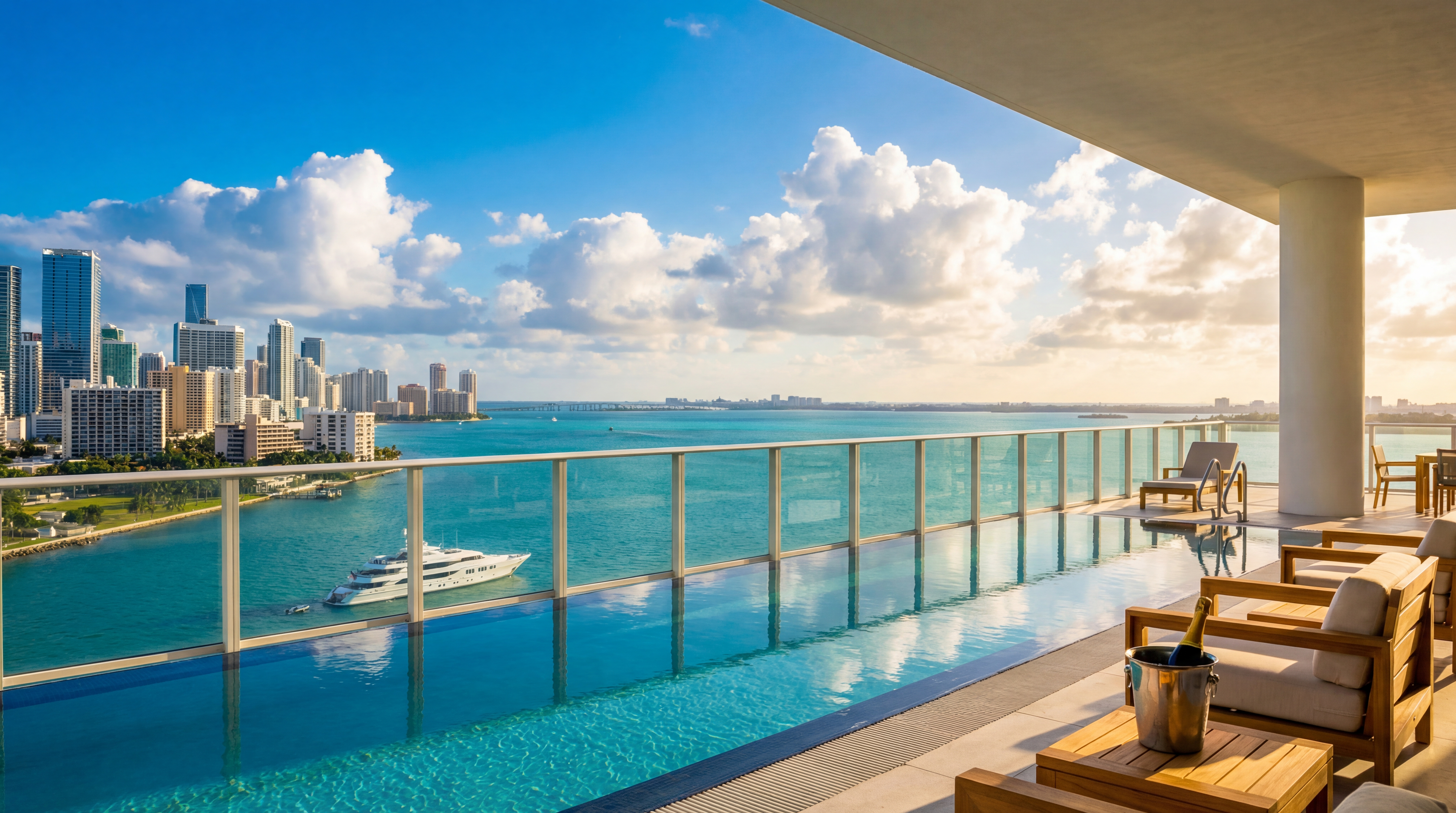 Private penthouse terrace overlooking Biscayne Bay